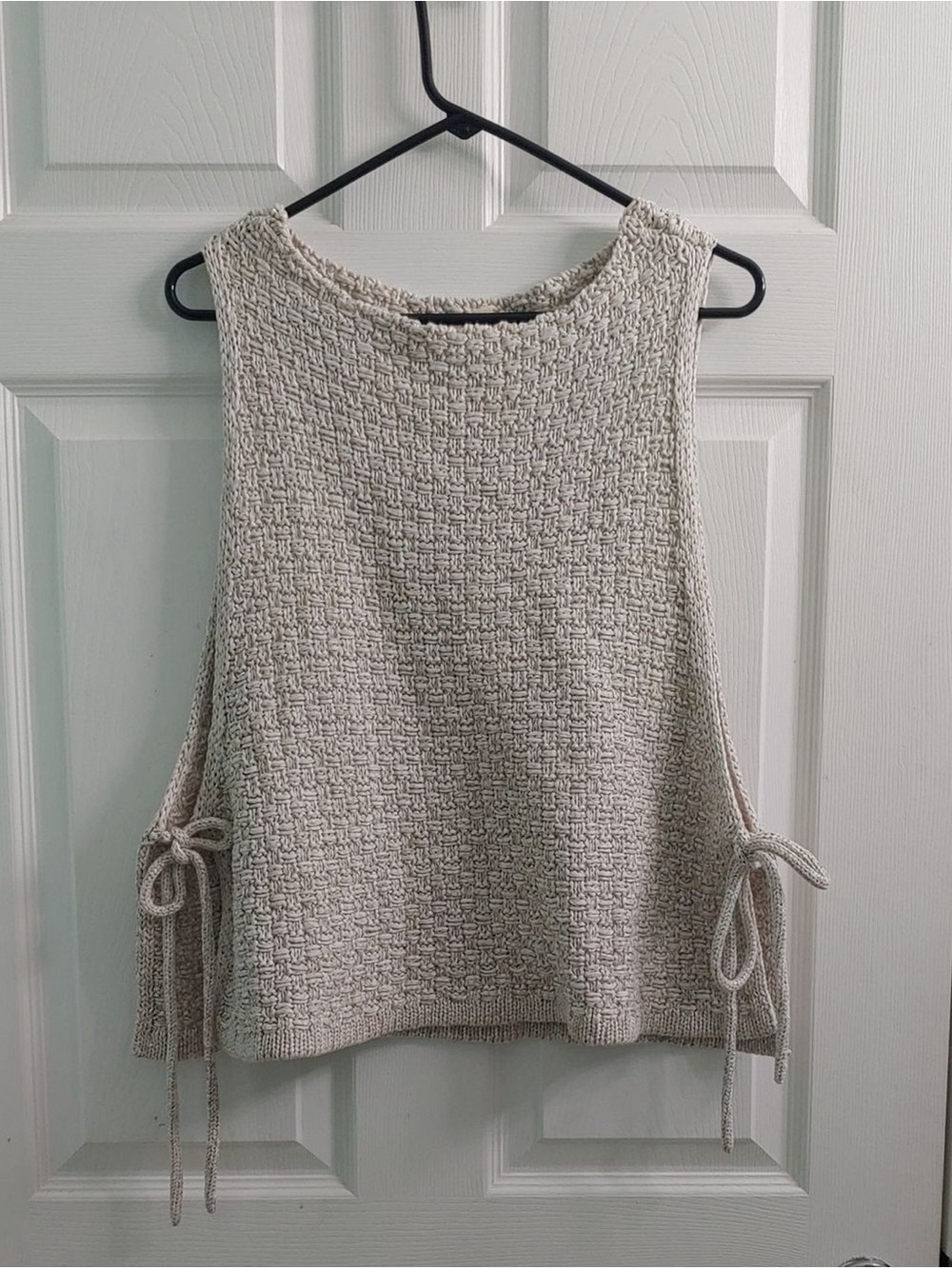 Eileen Fisher Organic Cotton Knit Tank Top Beige Boho Side Tie